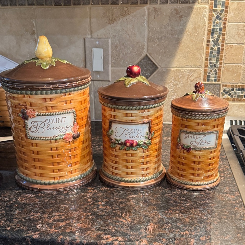 Grasslands Road Brown and Yellow Basket Weave Canister Set